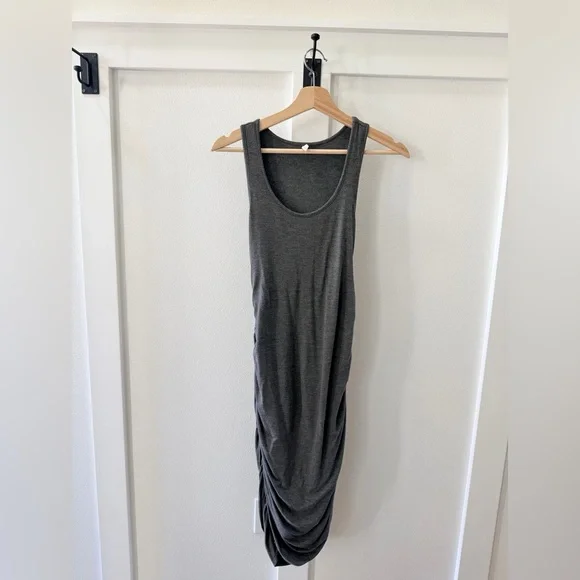 Pinkblush Sleeveless Charcoal Ruched Midi Maternity Dress - Picture 1 of 7